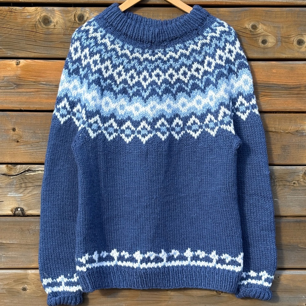 Navy and White fair isle yolk handknit Sweater - Picture 2 of 7